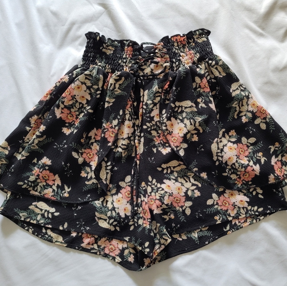 Black and Floral Skort